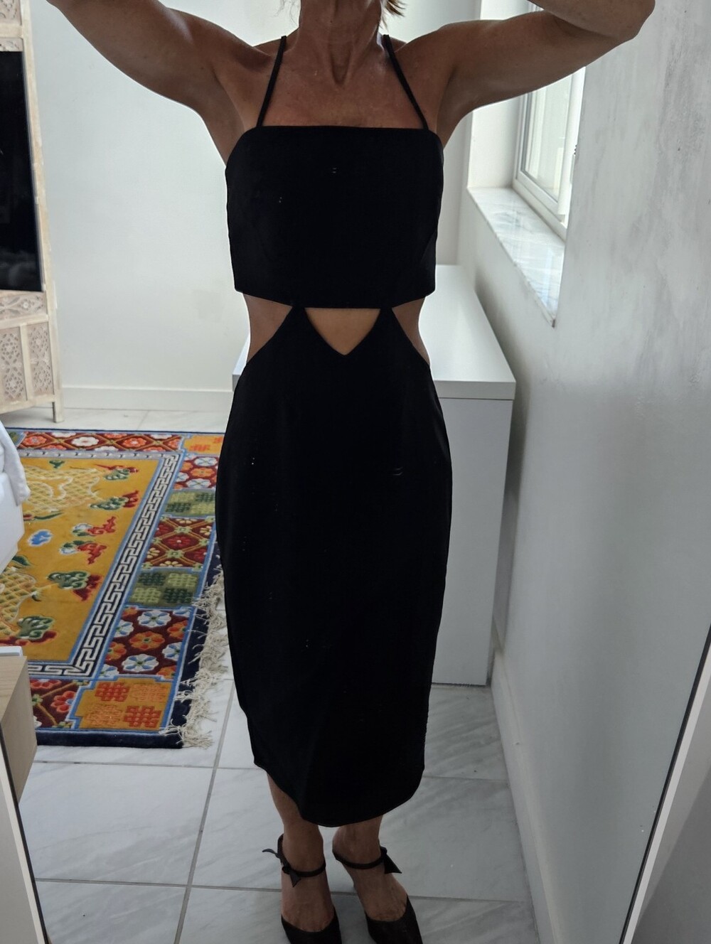 Vintage Intrigue Couture Black Cutout Low Waist Mid Length Dress Circa 1990 - Picture 12 of 16